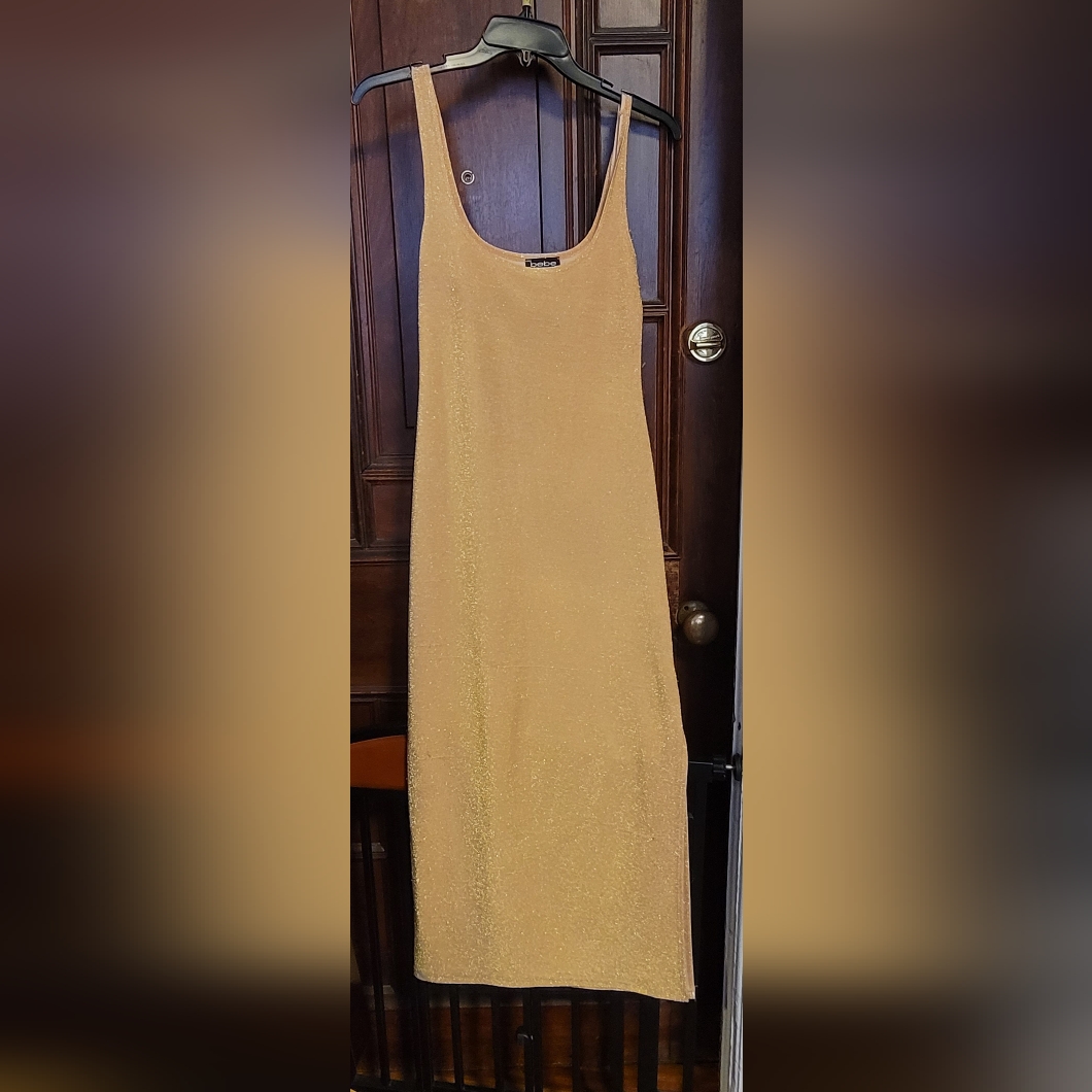 Nwt-Bebe Gold Metalic Sparkle Maxi Dress Size S